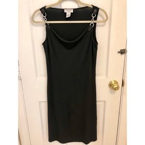dark olive midi slinky dress with chain straps